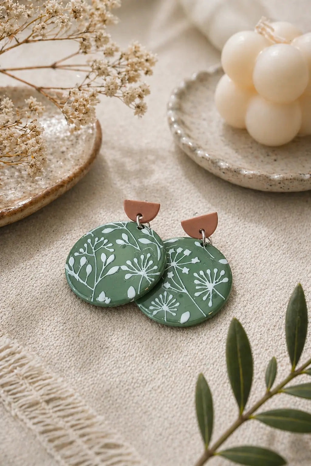 The Tween Space Sage Wildflower Earrings — Handcrafted by Nora by The Tween Space, handmade jewelry detail photo 2