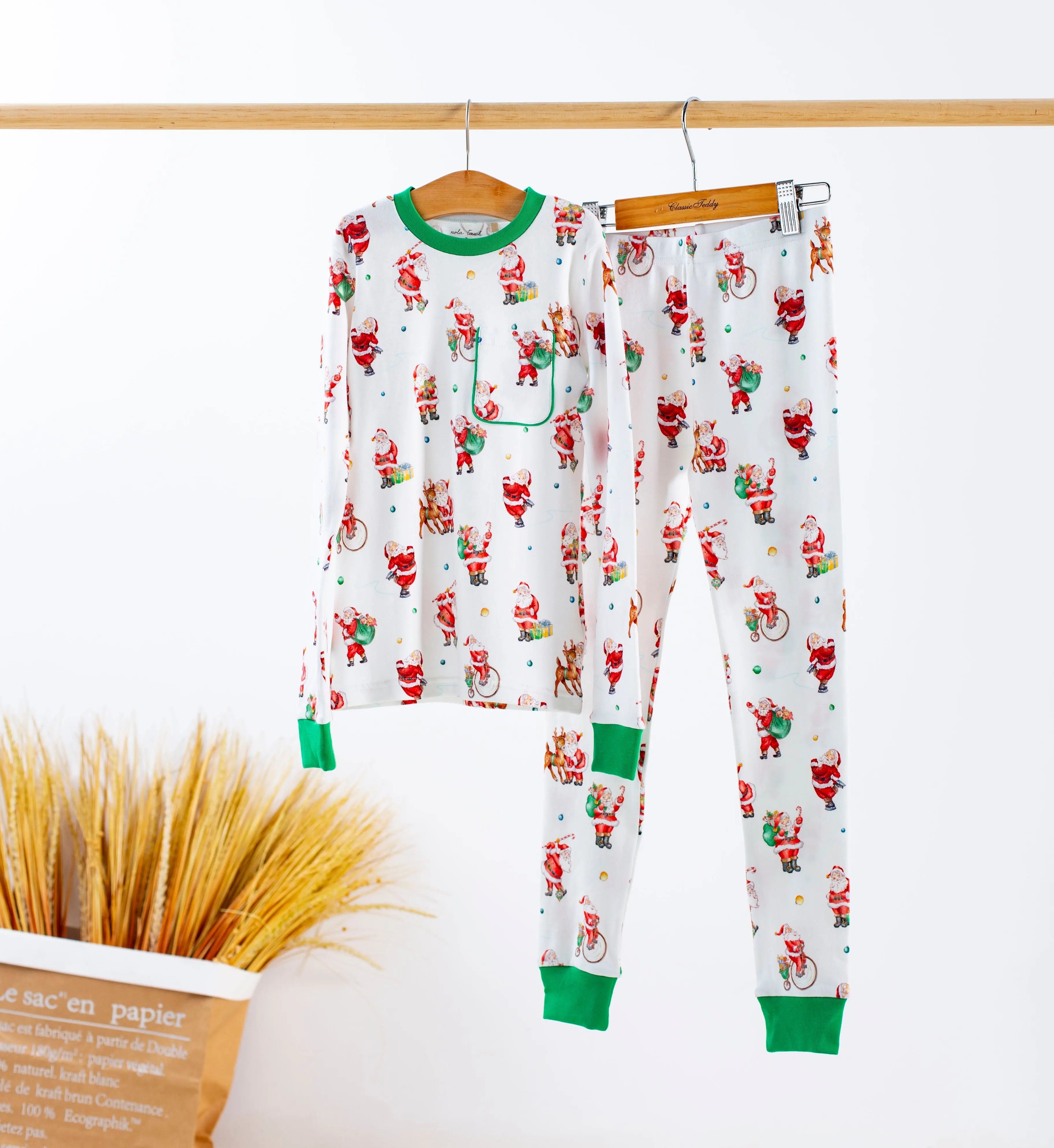 Santa Claus is Coming to Town Organic Cotton Christmas Kids Pajamas by Nola Tawk, Southern food gift main product photo