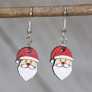 Santa Claus Wooden Dangle Earrings | Christmas Holiday Jewelry by Cate's Concepts, LLC, handmade jewelry main product photo