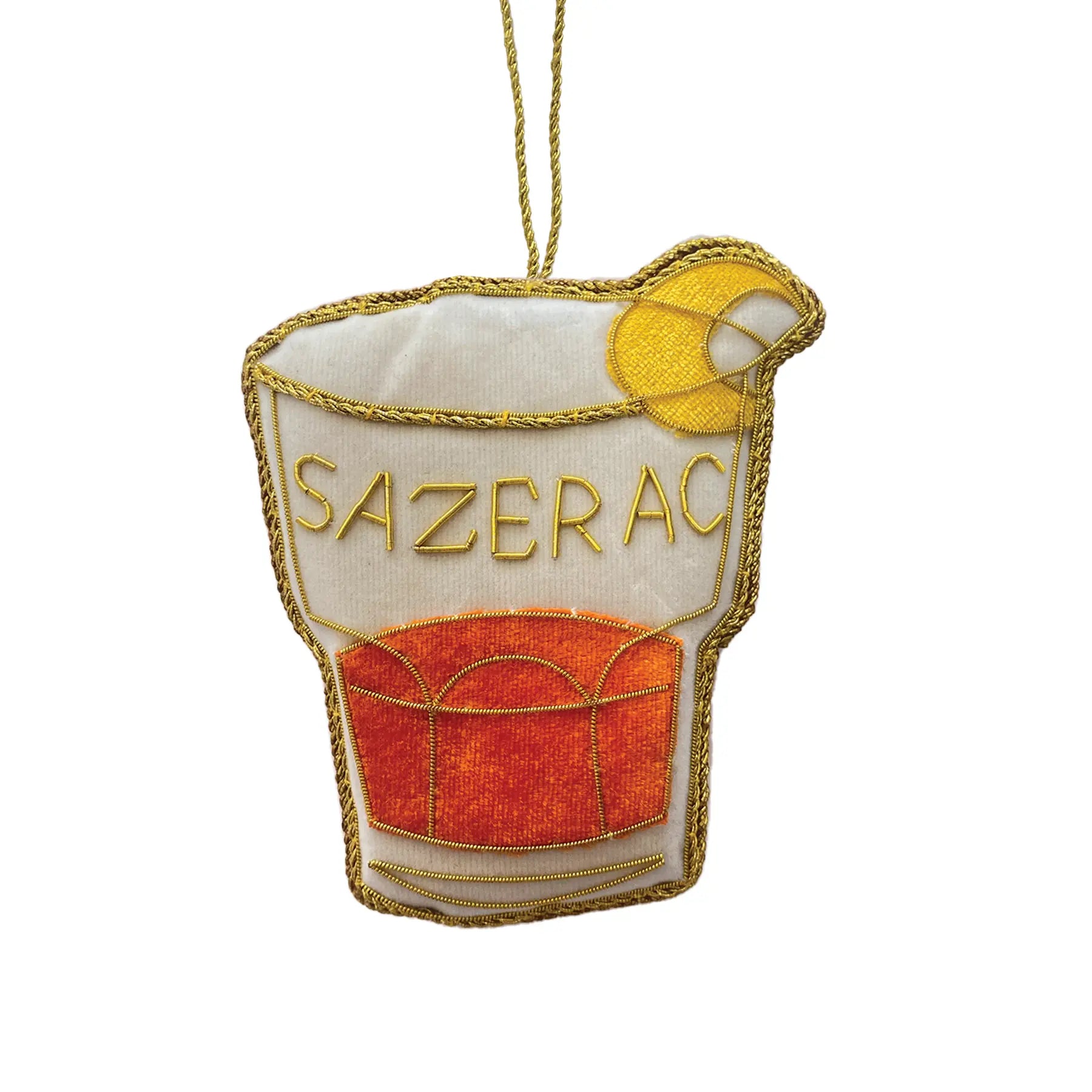 Sazerac Cocktail Embroidered Christmas Ornament by Nola Tawk, Southern home decor main product photo