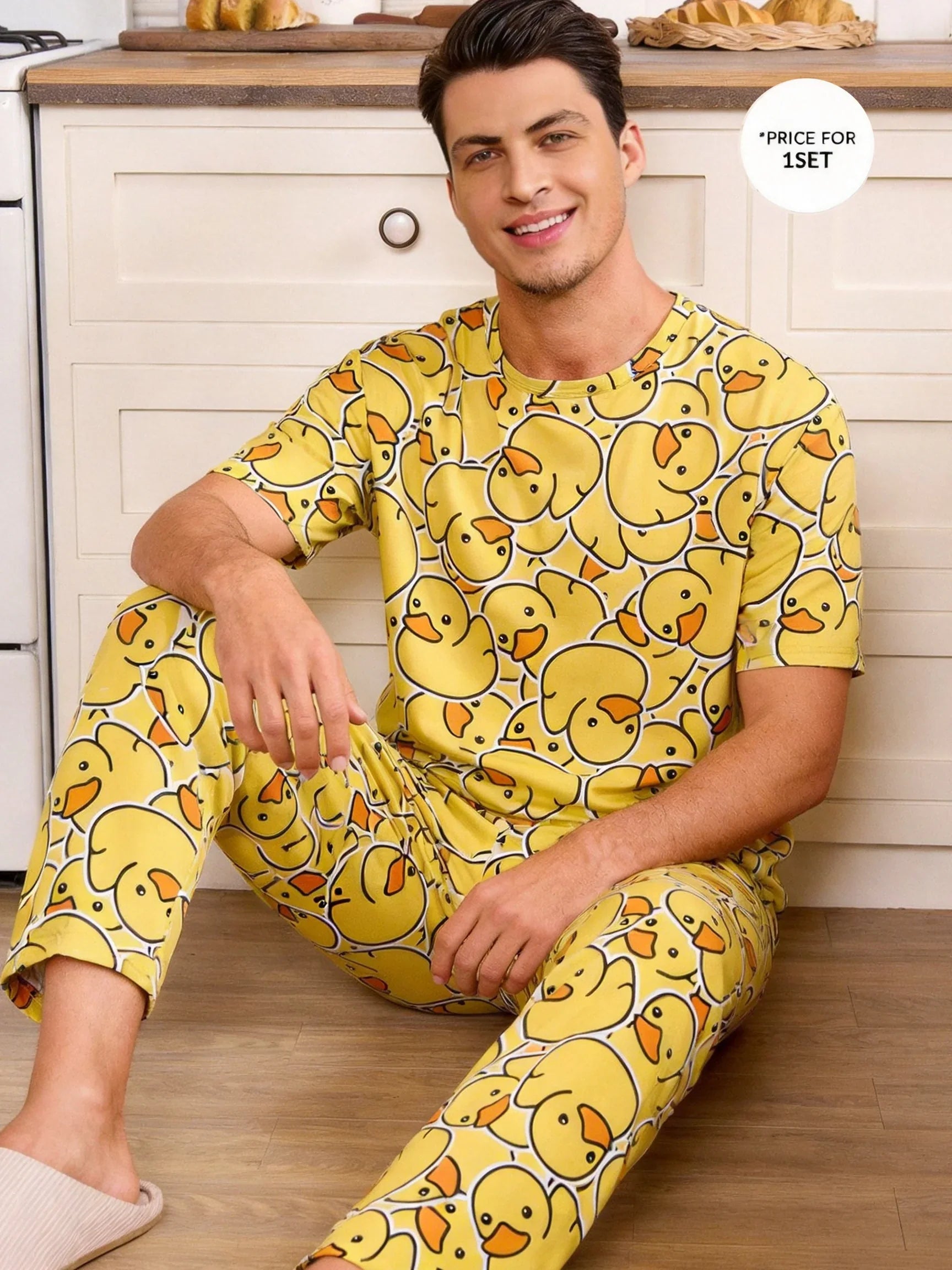 Rubber Duck All-Over Print Men's Pajama Set — Short Sleeve Top & Pants by The Mississippi Mermaid Mercantile