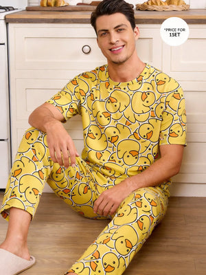 Rubber Duck All-Over Print Men's Pajama Set — Short Sleeve Top & Pants by The Mississippi Mermaid Mercantile