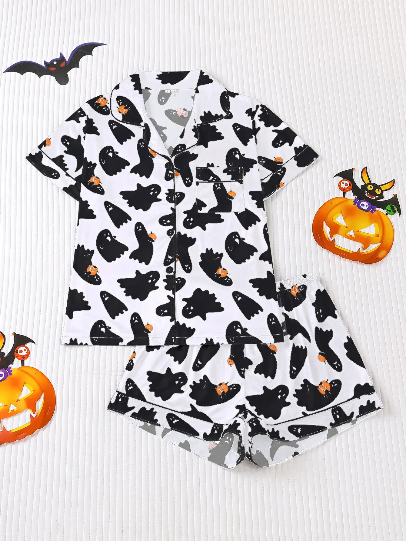Halloween Ghost & Pumpkin Women's Pajama Set — Short Sleeve Top & Shorts by The Mississippi Mermaid Mercantile - view 20