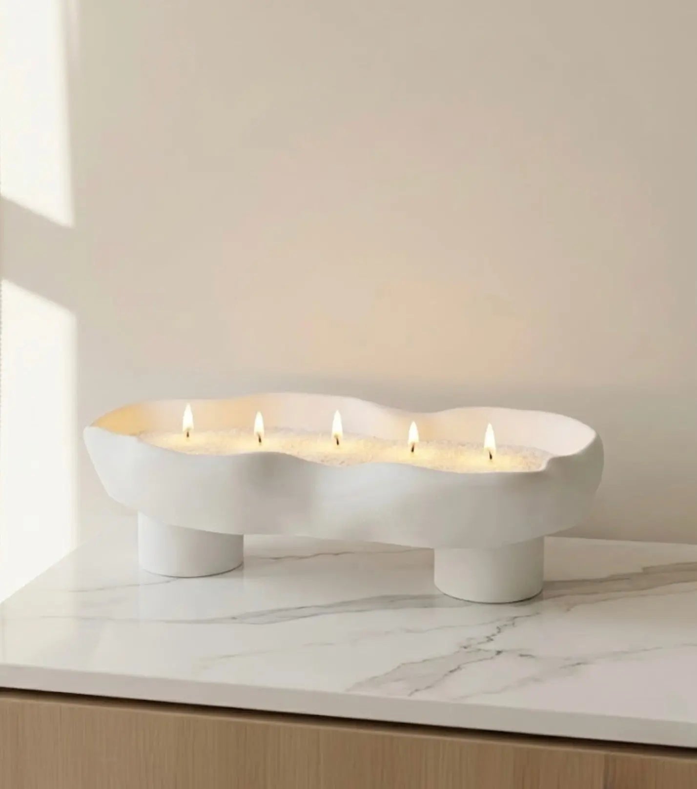 Scalloped Candle Tray-Refillable Sand Wax Candle Vessel by Believe Candle, scented candle main product photo