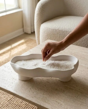 Scalloped Candle Tray-Refillable Sand Wax Candle Vessel by Believe Candle, scented candle detail photo 3