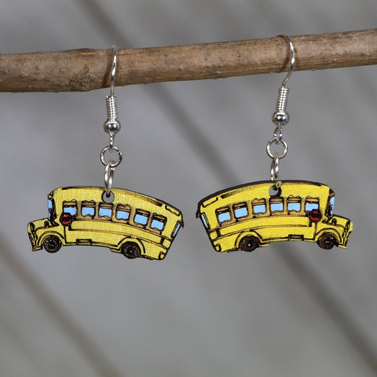 School Bus Wooden Earrings | Teacher Back to School Jewelry detail view by Cate's Concepts, LLC