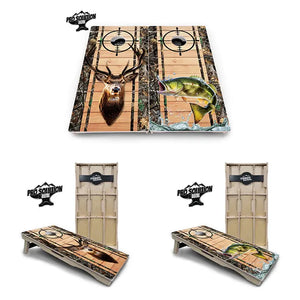 Scope Deer & Fish Plank Cornhole Boards - Pro Solution Elite Series by Cornhole Solutions, custom cornhole board main product photo