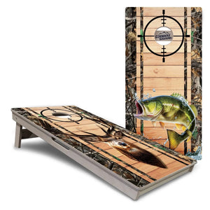 Scope Deer & Fish Plank Cornhole Boards - Professional Tournament Series by Cornhole Solutions, custom cornhole board main product photo