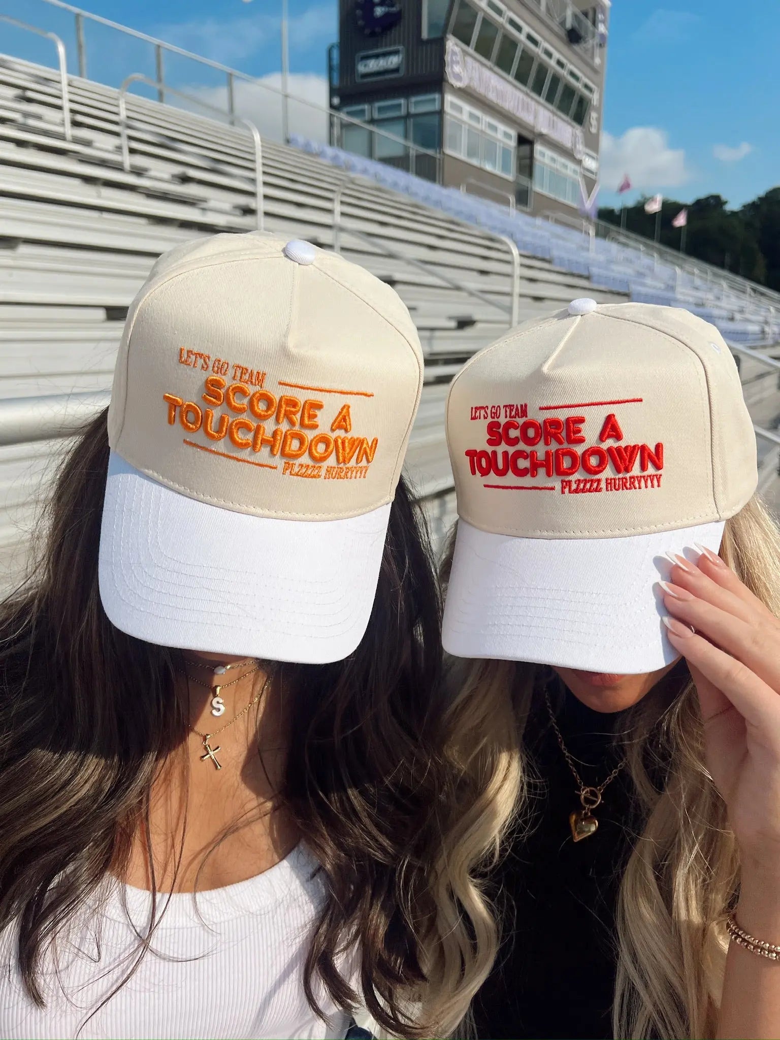 Score a Touchdown Plz Hurry - White Vintage Trucker Hat by KenzKustomz, Southern lifestyle apparel main product photo