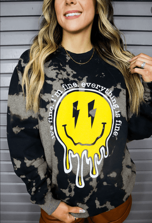 Everything is Fine Bleached Black Sweatshirt by Southern Bliss Company, Southern lifestyle apparel main product photo