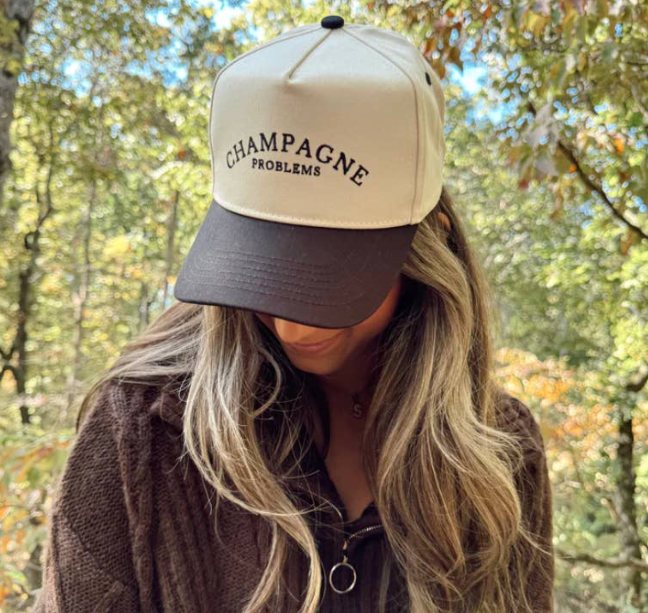 Champagne Problems - Black Vintage Trucker Hat by KenzKustomz, Southern lifestyle apparel detail photo 4