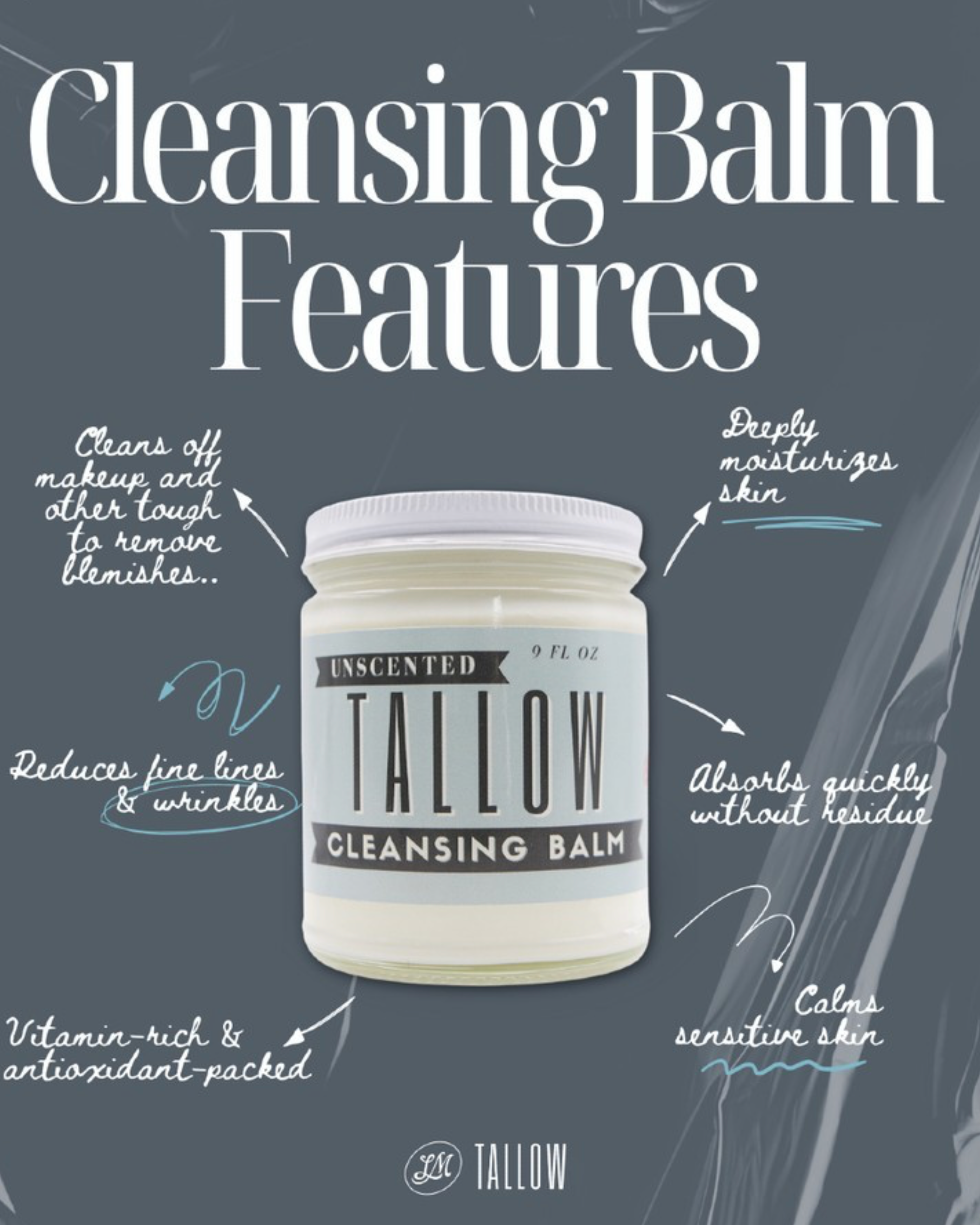 Unscented Tallow Cleansing Balm | Natural Makeup Remover & Deep Moisturizing Cleanser | Grass-Fed Beef Tallow with Castor Oil by The Lady May, scented candle detail photo 6