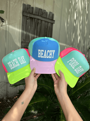 Beachy Multi Trucker Hat (Carolina Blue) by Southern Bliss Company, Southern lifestyle apparel detail photo 2