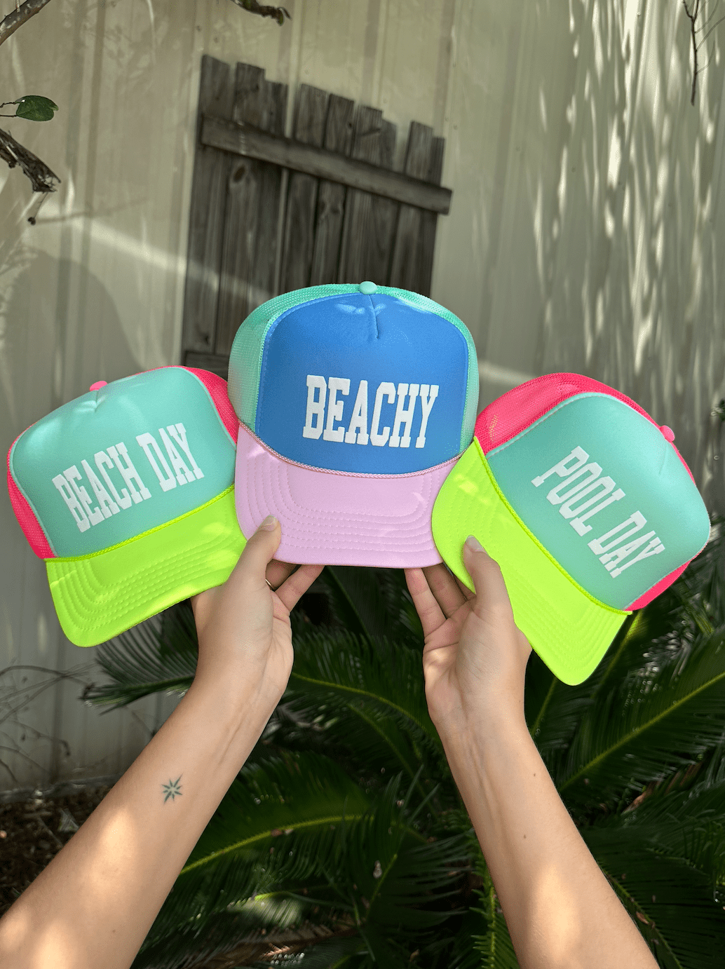 Beachy Multi Trucker Hat (Carolina Blue) by Southern Bliss Company, Southern lifestyle apparel detail photo 3