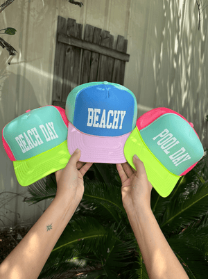 Beachy Multi Trucker Hat (Carolina Blue) by Southern Bliss Company, Southern lifestyle apparel detail photo 3