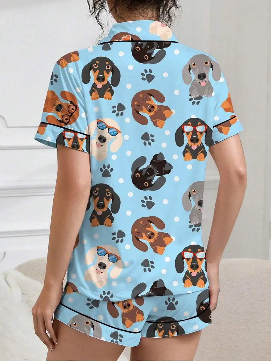 Dachshund in Glasses Women's Pajama Set — Short Sleeve Top & Shorts by The Mississippi Mermaid Mercantile - view 4