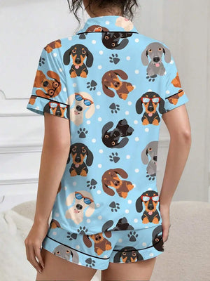 Dachshund in Glasses Women's Pajama Set — Short Sleeve Top & Shorts by The Mississippi Mermaid Mercantile - view 4