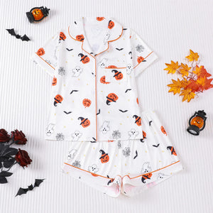 Halloween Ghost & Pumpkin Women's Pajama Set — Short Sleeve Top & Shorts by The Mississippi Mermaid Mercantile - view 10