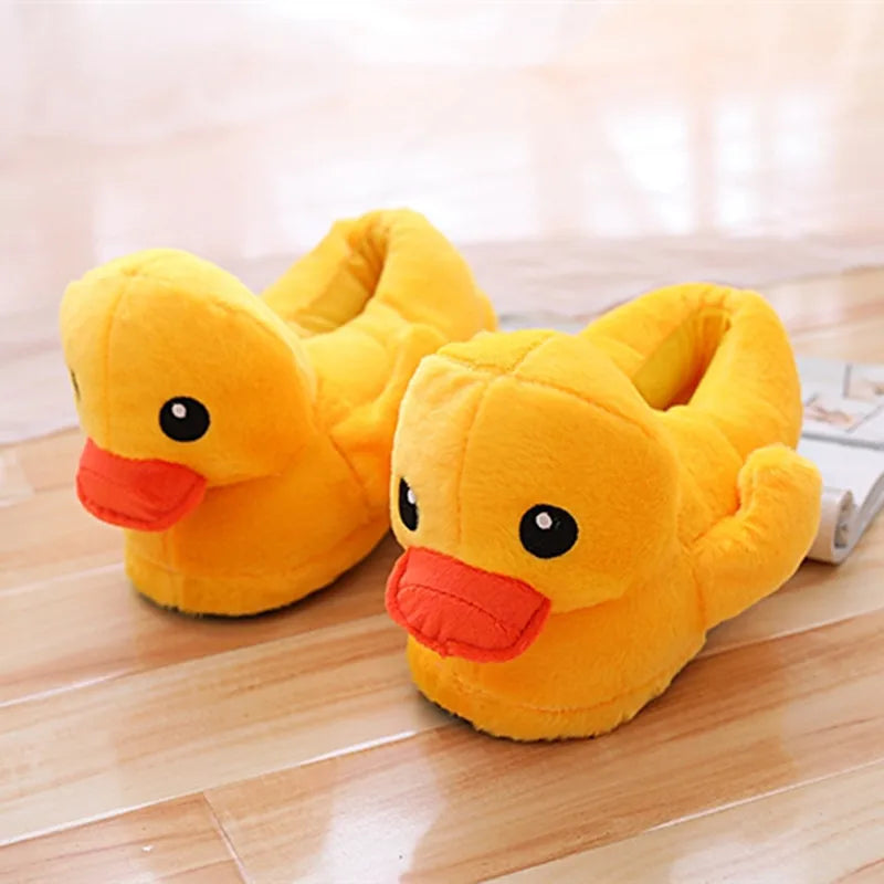 3D Yellow Duck Plush Slippers — Cozy Fuzzy Indoor House Shoes by The Mississippi Mermaid Mercantile