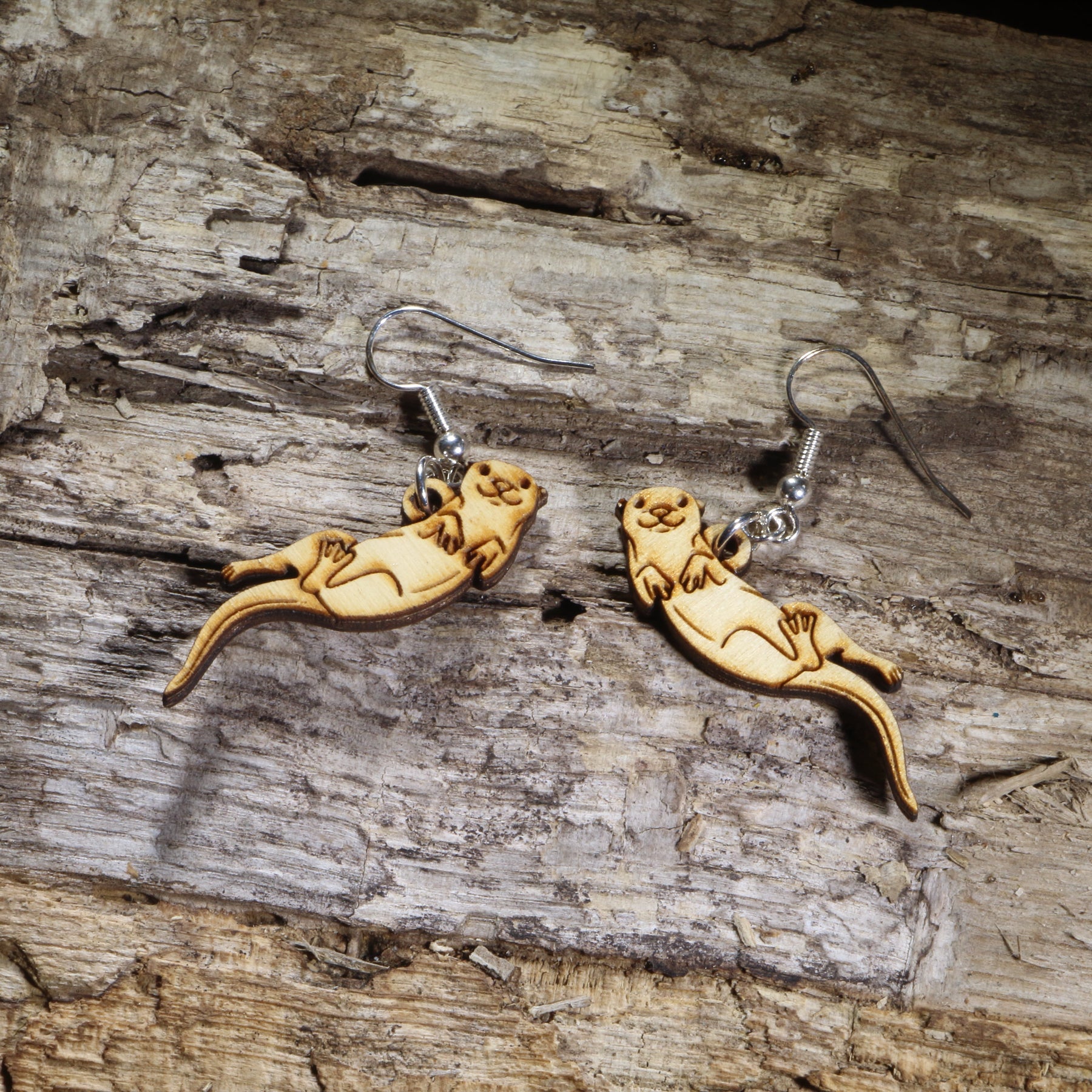 Sea Otter Wooden Dangle Earrings | Ocean Wildlife Jewelry by Cate's Concepts, LLC
