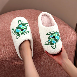 Sea Turtle Embroidered Plush Slippers — Cozy Coastal Indoor House Shoes by The Mississippi Mermaid Mercantile - view 4