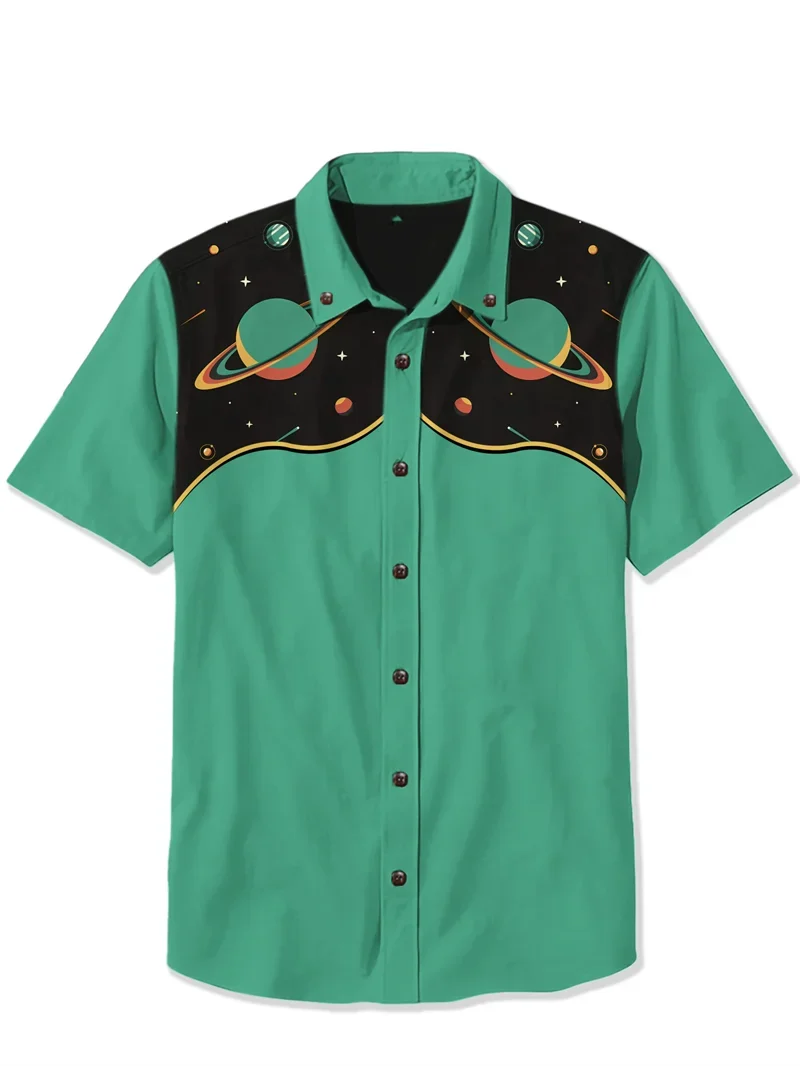 Alien Space Cat Men's Shirt — Retro Camp Collar Button-Down by The Mississippi Mermaid Mercantile - view 2