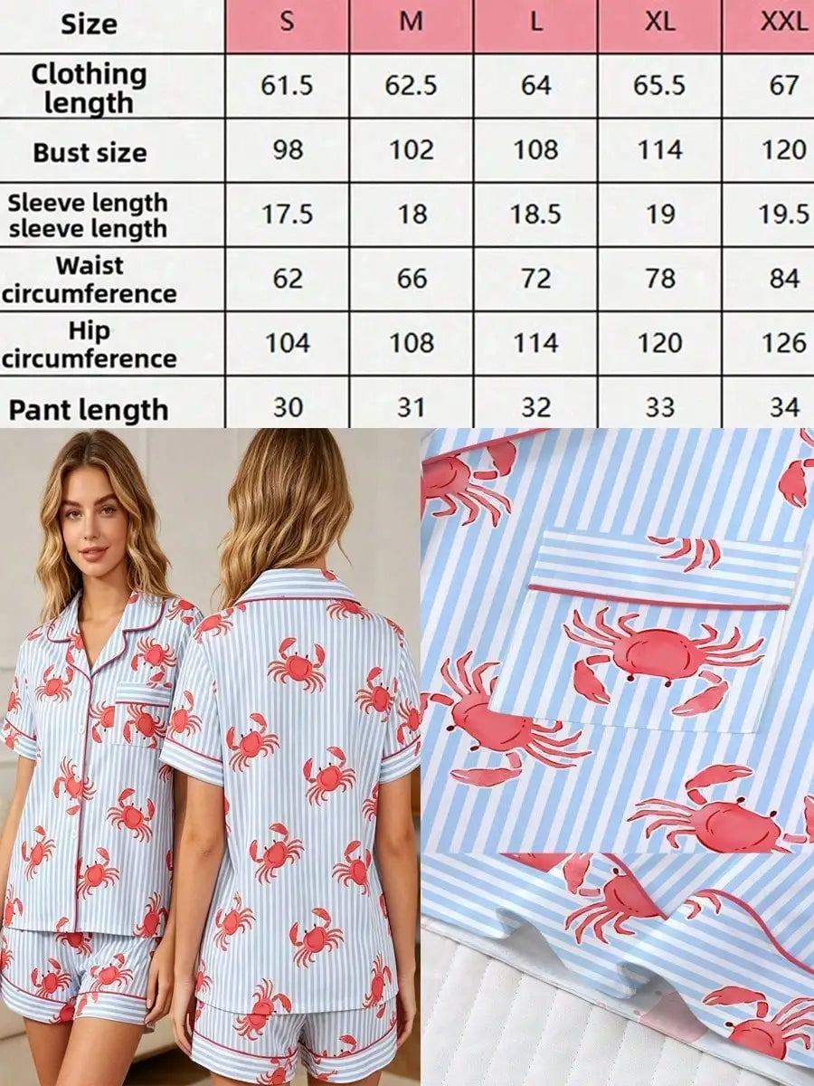 Crab Print Women's Pajama Set — Short Sleeve Top & Loose Shorts Loungewear by The Mississippi Mermaid Mercantile - view 8
