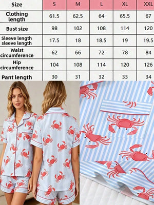 Crab Print Women's Pajama Set — Short Sleeve Top & Loose Shorts Loungewear by The Mississippi Mermaid Mercantile - view 8