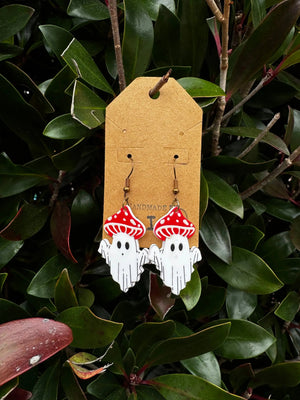 Shroomy Ghost Earrings | Spooky Cottagecore Mushroom Jewelry Gift by Mushroom Lady Co, handmade jewelry main product photo