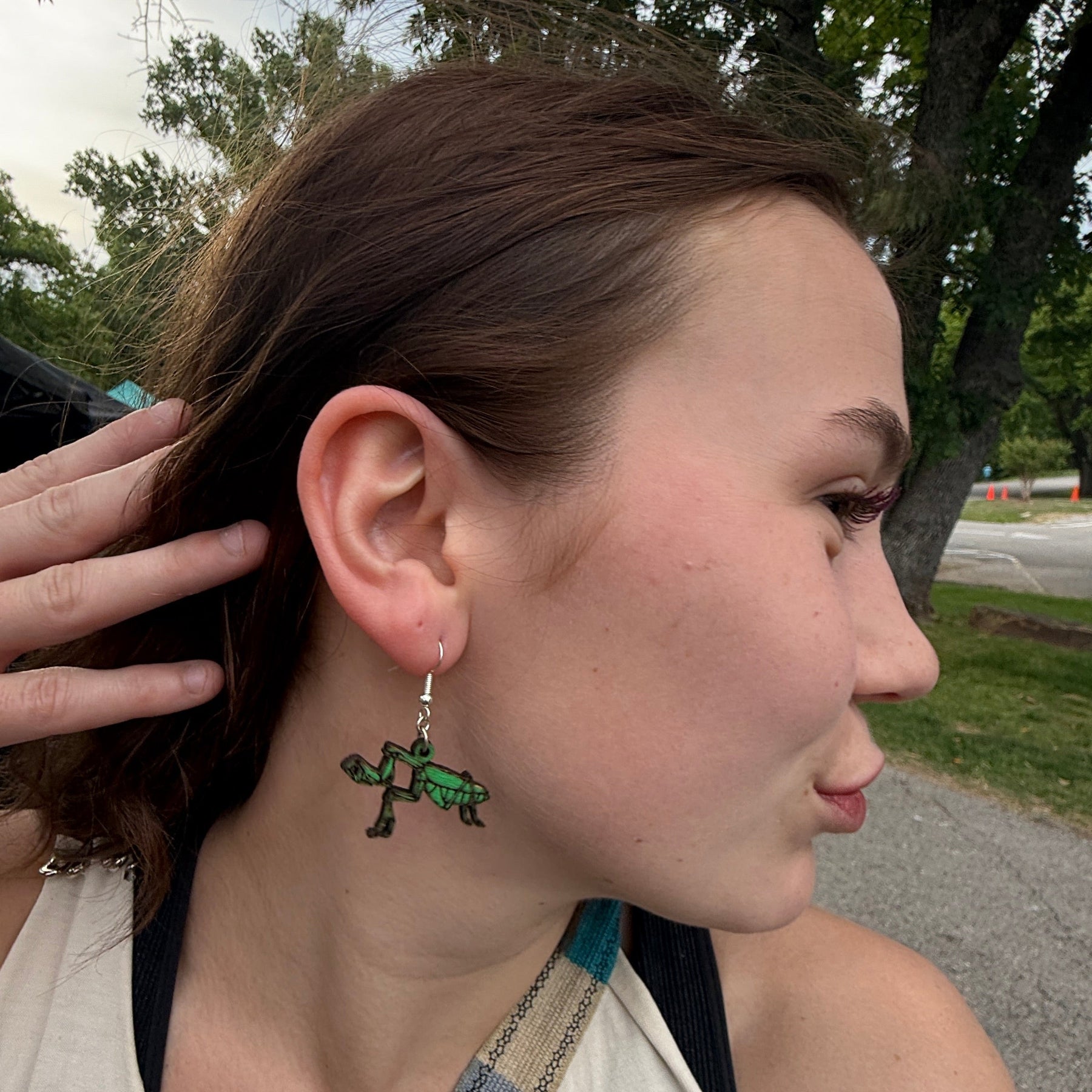 Realistic Praying Mantis Wooden Dangle Earrings | Male & Female Entomology Jewelry
