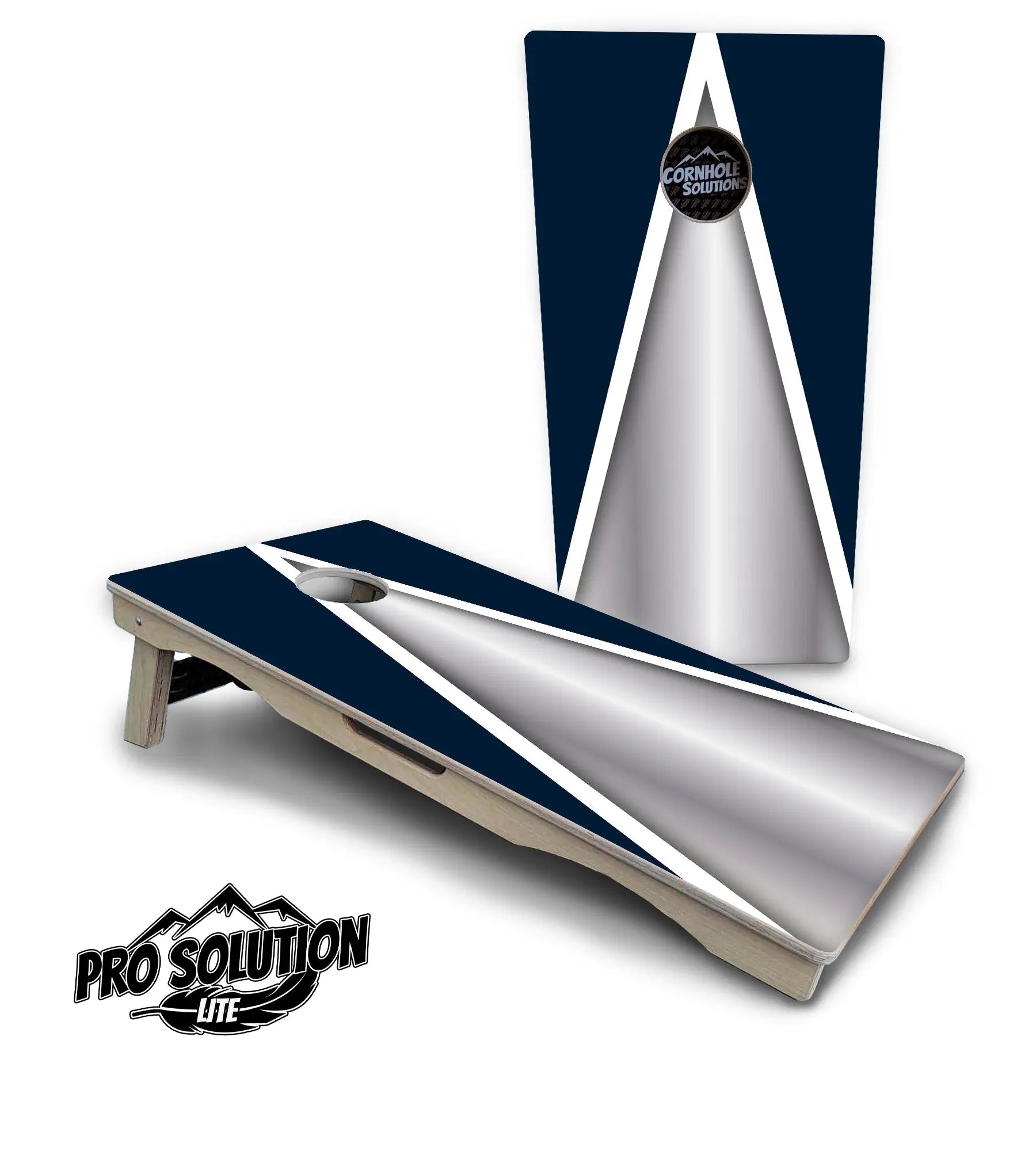 Silver/Blue Triangle Cornhole Boards - Pro Solution Lite Series by Cornhole Solutions, custom cornhole board detail photo 2