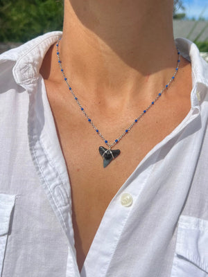 Silver Shark Tooth Necklace - Blue by HALT, handmade jewelry detail photo 2