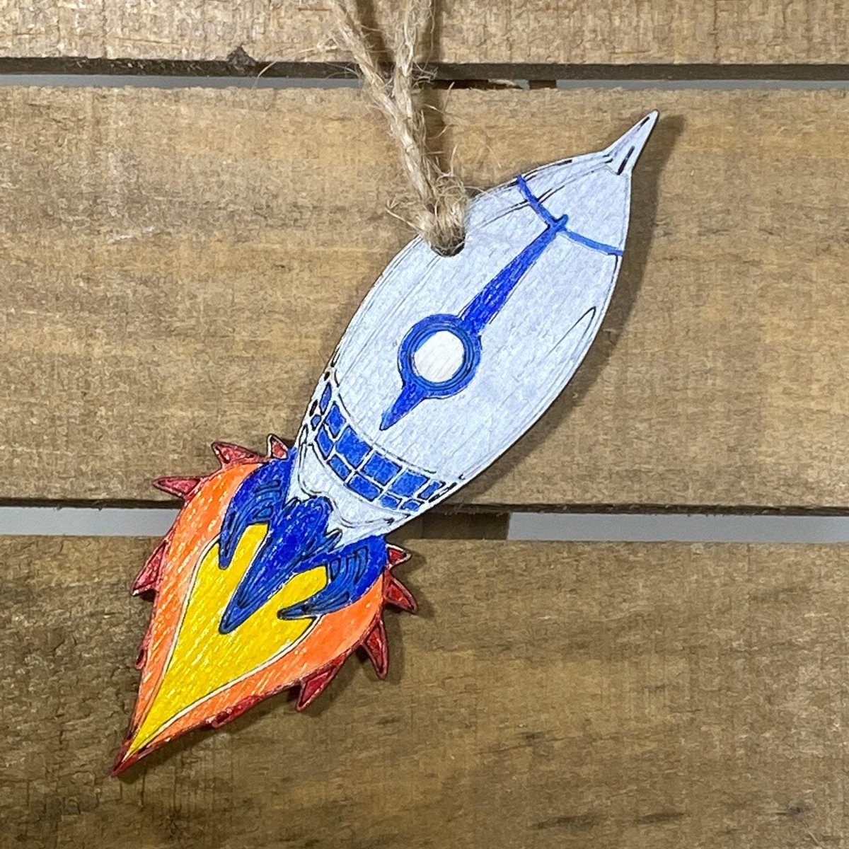Silver Rocket Wooden Christmas Ornament | Space-Themed Holiday Decor by Cate's Concepts, LLC, Southern home decor main product photo