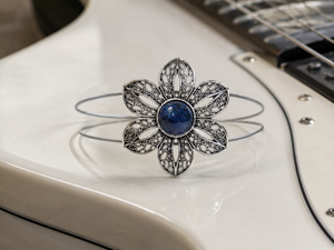 Lapis Flower Guitar String Bracelet by N Harmony Jewelry, handmade jewelry main product photo