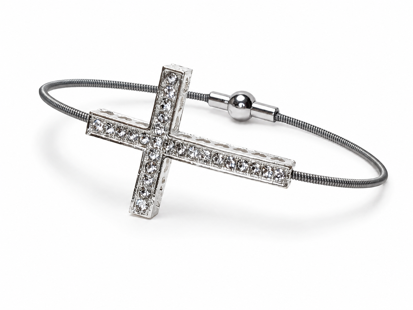 Silver Rhinestone Cross Guitar String Bracelet by N Harmony Jewelry, handmade jewelry detail photo 3