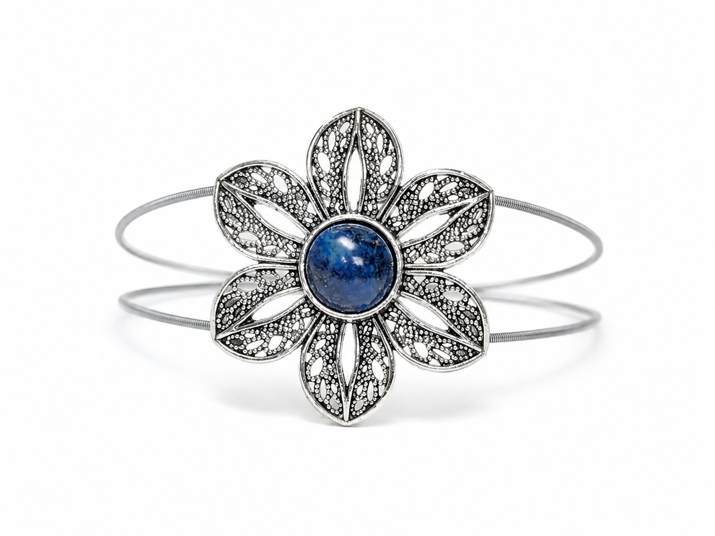 Lapis Flower Guitar String Bracelet by N Harmony Jewelry, handmade jewelry detail photo 2