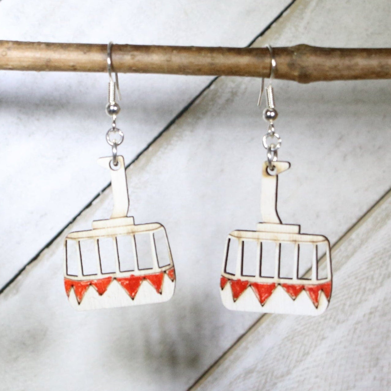 Sky Tram Wooden Earrings | Mountain Scenic Travel Jewelry by Cate's Concepts, LLC