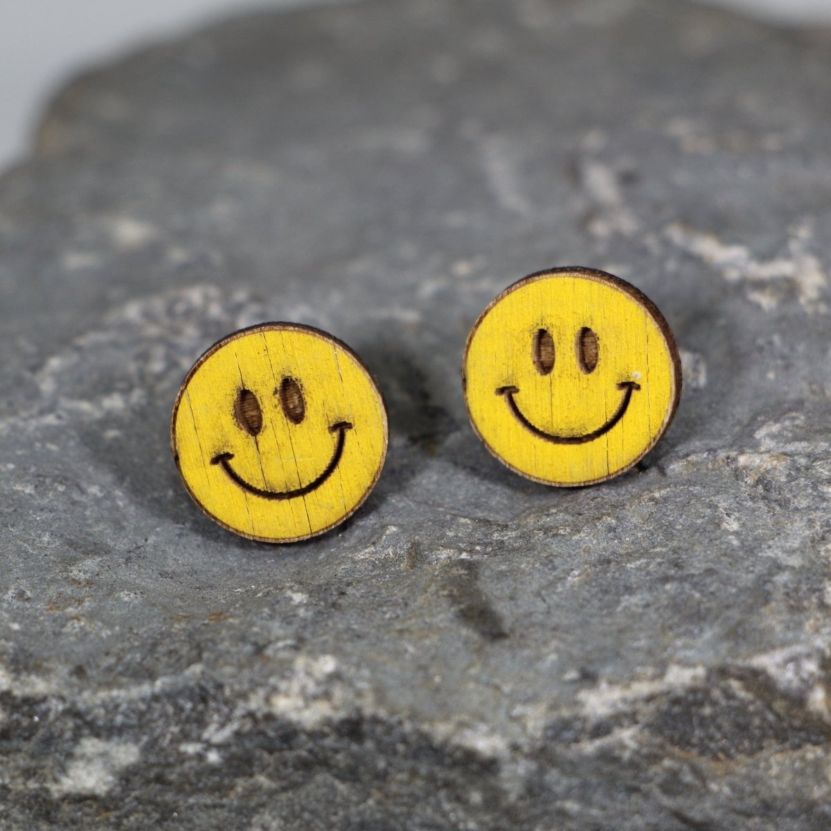 Smiley Face Wooden Earrings | Retro Happy Face Jewelry