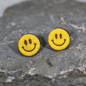 Smiley Face Wooden Earrings | Retro Happy Face Jewelry