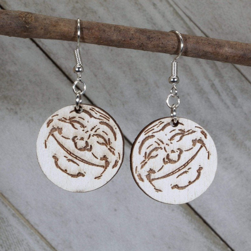 Smiling Moon Wooden Dangle Earrings | Celestial Night Jewelry by Cate's Concepts, LLC