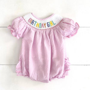 Smocked Birthday Girl Bubble by Seven Lantern Lane, children's boutique clothing main product photo
