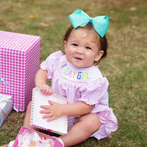 Smocked Birthday Girl Bubble by Seven Lantern Lane, children's boutique clothing detail photo 3