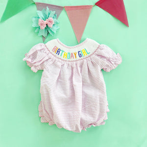 Smocked Birthday Girl Bubble by Seven Lantern Lane, children's boutique clothing detail photo 10