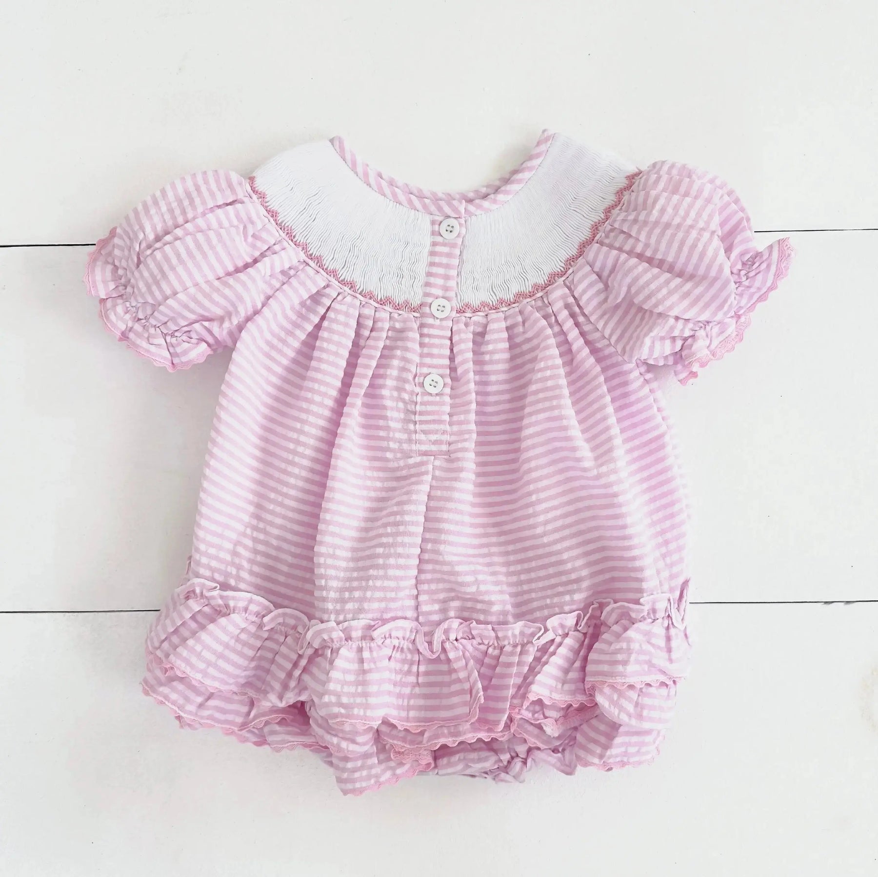 Smocked Birthday Girl Bubble by Seven Lantern Lane, children's boutique clothing detail photo 12