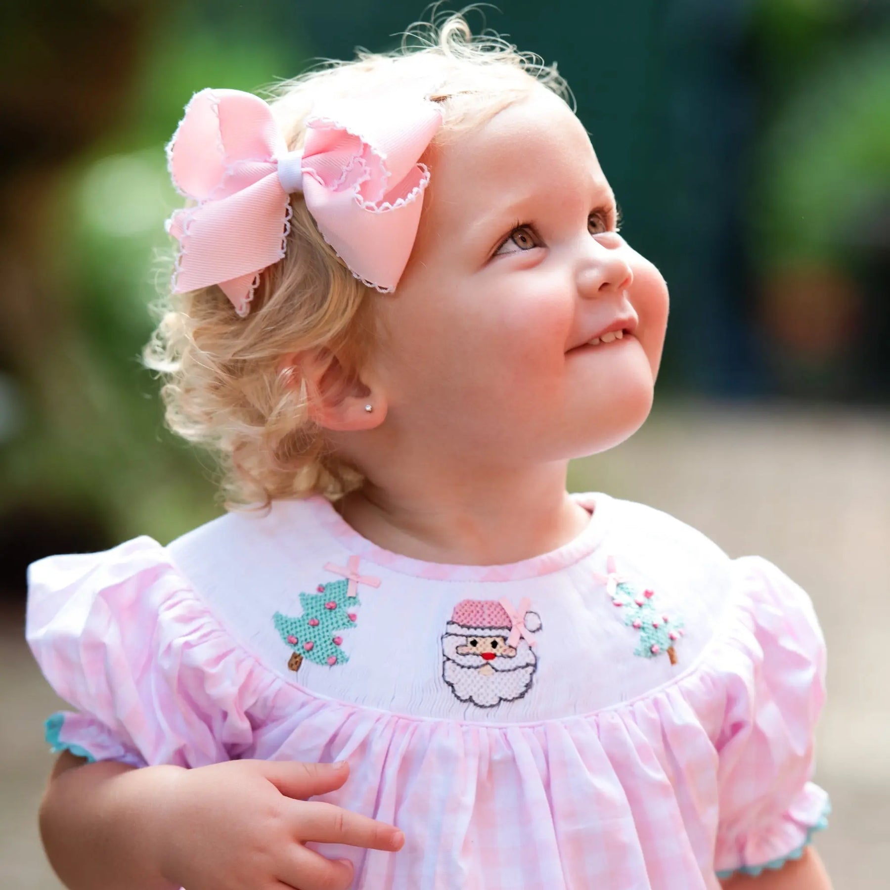 Smocked Christmas Bubble* by Seven Lantern Lane, children's boutique clothing detail photo 3