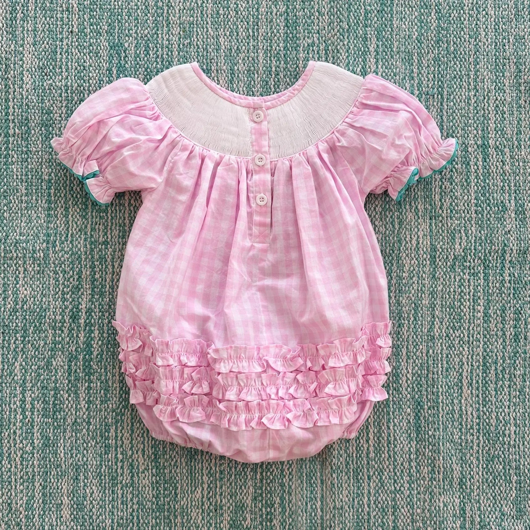 Smocked Christmas Bubble* by Seven Lantern Lane, children's boutique clothing detail photo 8
