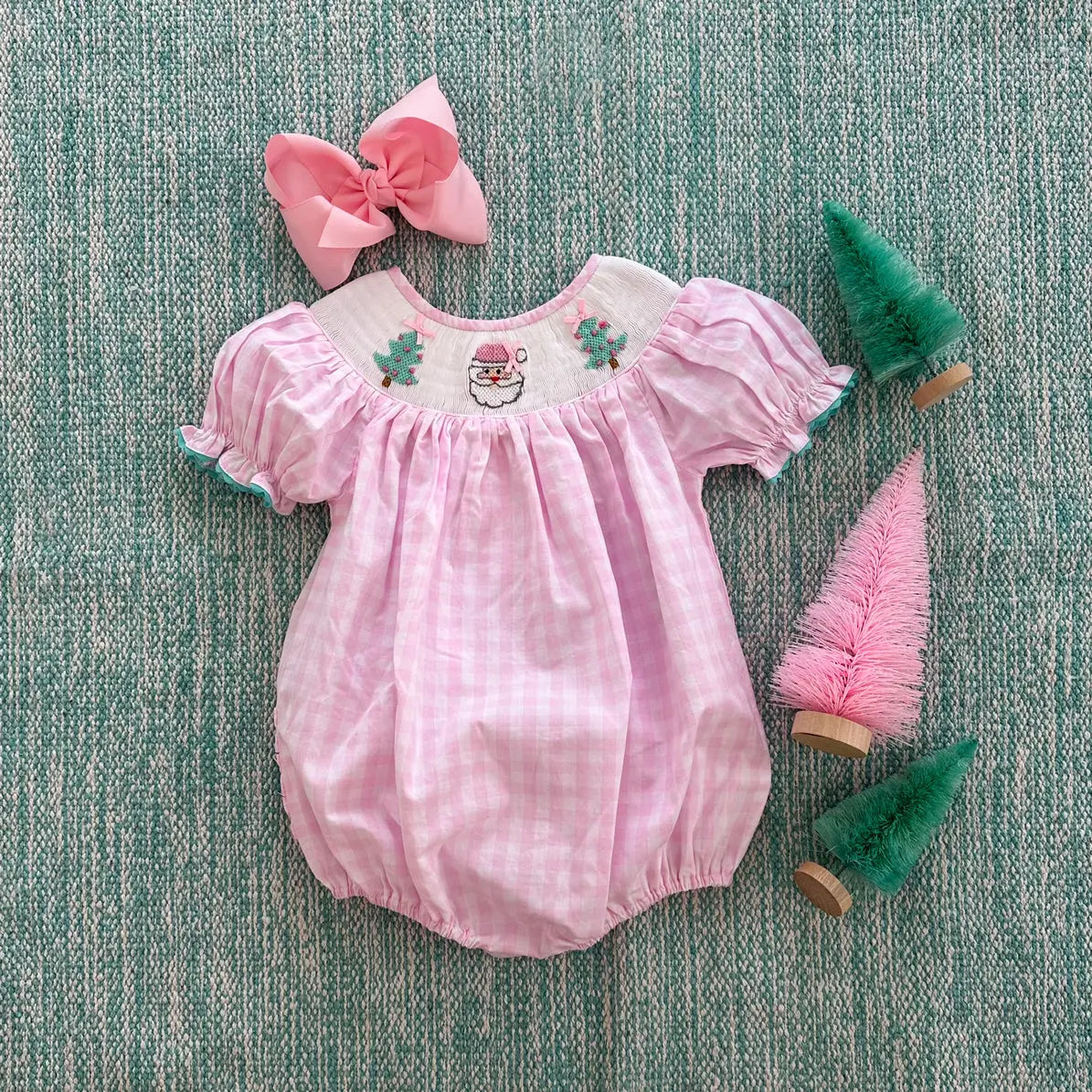 Smocked Christmas Bubble* by Seven Lantern Lane, children's boutique clothing detail photo 9