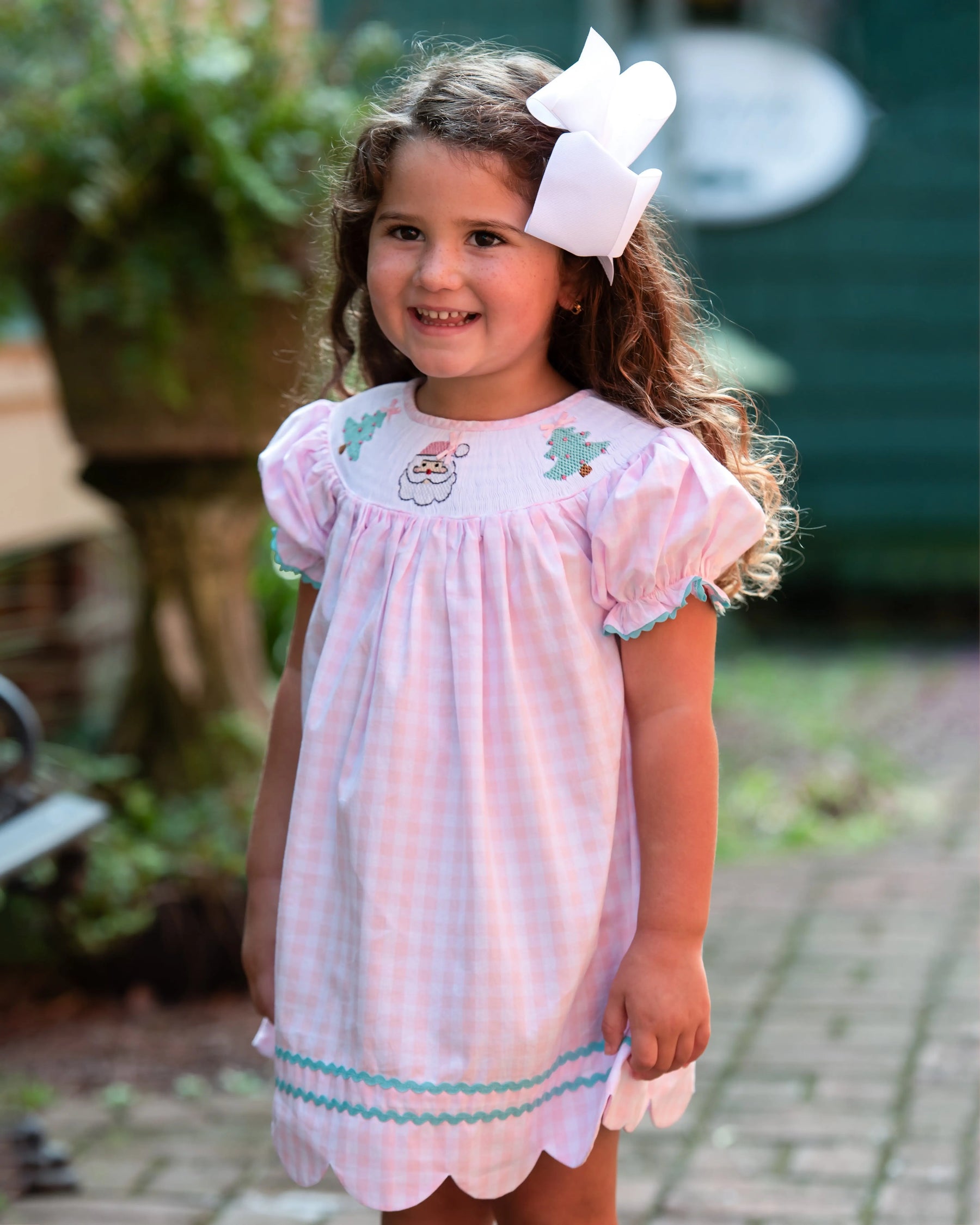 Smocked Christmas Dress by Seven Lantern Lane, Southern lifestyle apparel detail photo 4