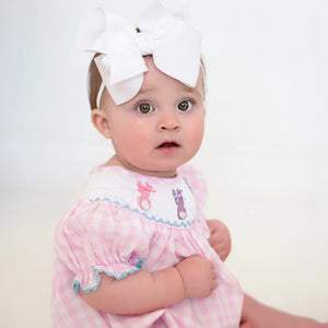 Smocked Pink Bunny Bubble by Seven Lantern Lane, children's boutique clothing detail photo 21