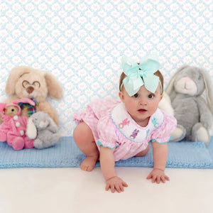 Smocked Pink Bunny Bubble by Seven Lantern Lane, children's boutique clothing detail photo 24